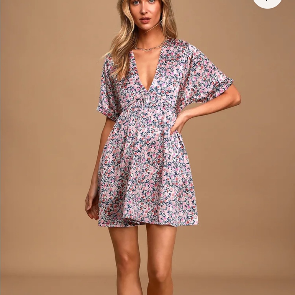 Lulus Blush Pink Floral Print Satin Babydoll Dress